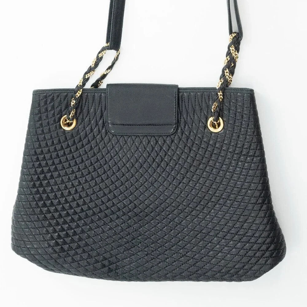 Bally Vintage Black Lamb Leather Shoulder Bag Made In Italy Diamond Quilted - Picture 11 of 12
